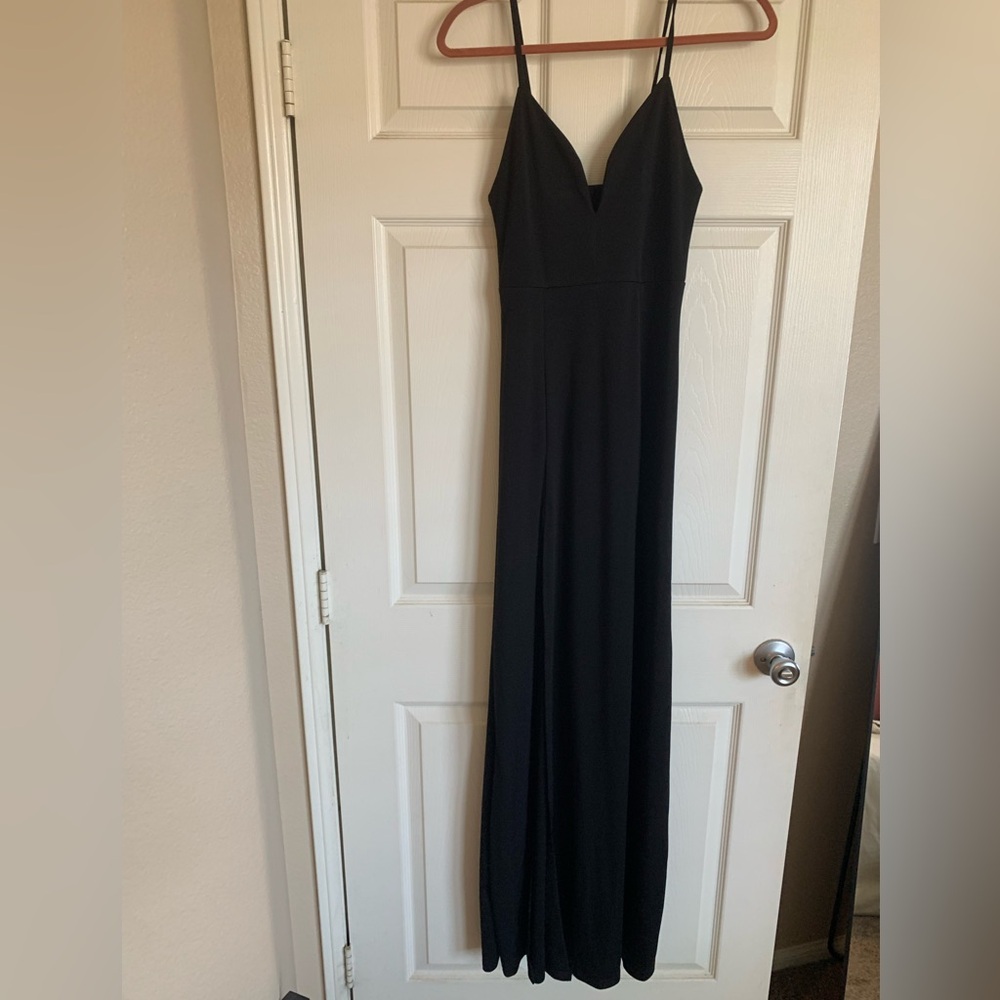 Black double slit maxi dress